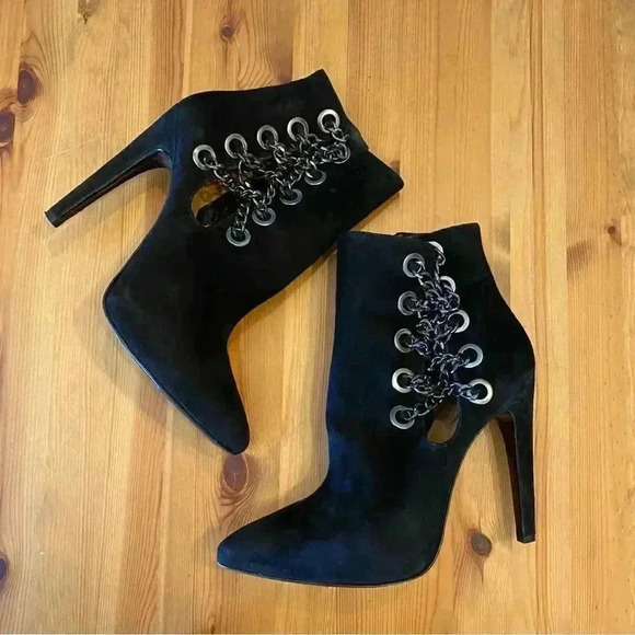 Via Spiga Yolanda Heel Booties Chain Stud Leather Suede Edgy Mobwife - Picture 7 of 11